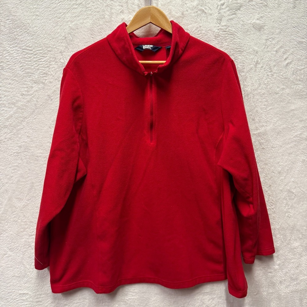 Lands' End Oeko-Tex Quarter Zip Fleece Womens 3X Red Mock Comfy Bold Outdoor